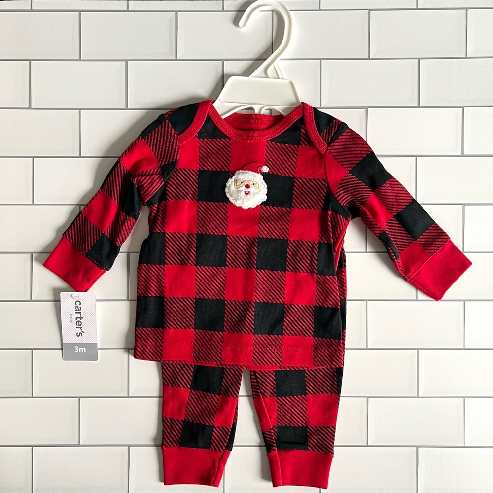 3M🎅🏻 Carter’s Santa Buffalo Check Plaid Pajama Outfit Set *NEW WITH TAGS*